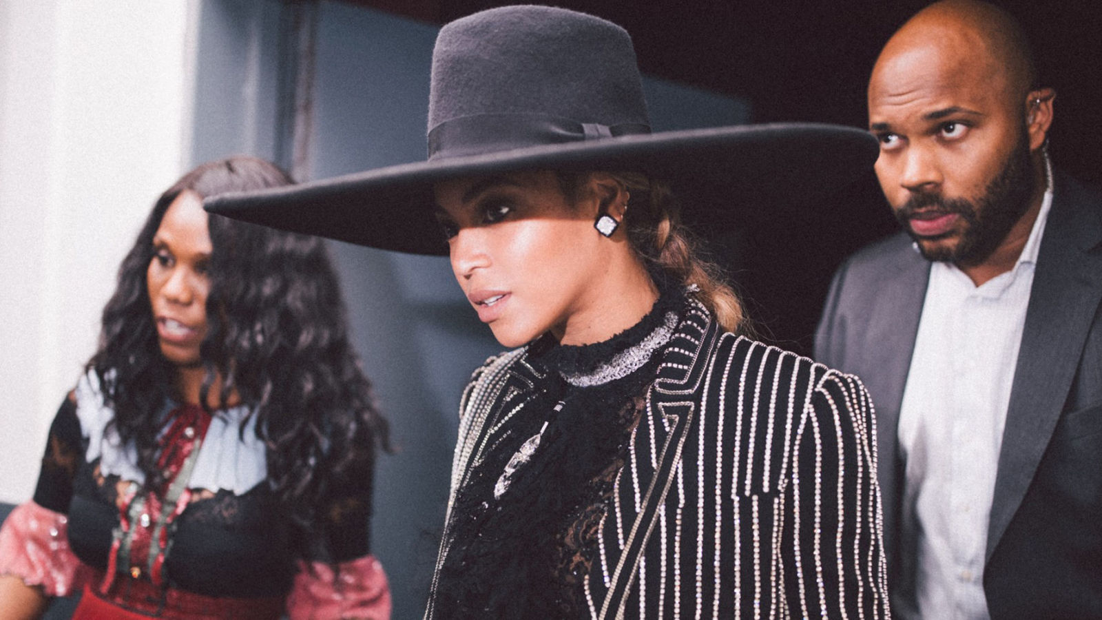 Beyonce\'s CHANEL 17C Runway Black Fedora Hat Beyoncé in Vintage Versace Leather at iHeartRadio Music  main image 2