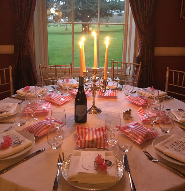 Sibton Park, Wilderness Reserve, the table laid for 30th birthday dinner