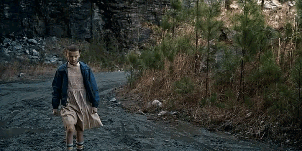 eleven pink dress blue jacket Stranger Things Eleven Halloween costume