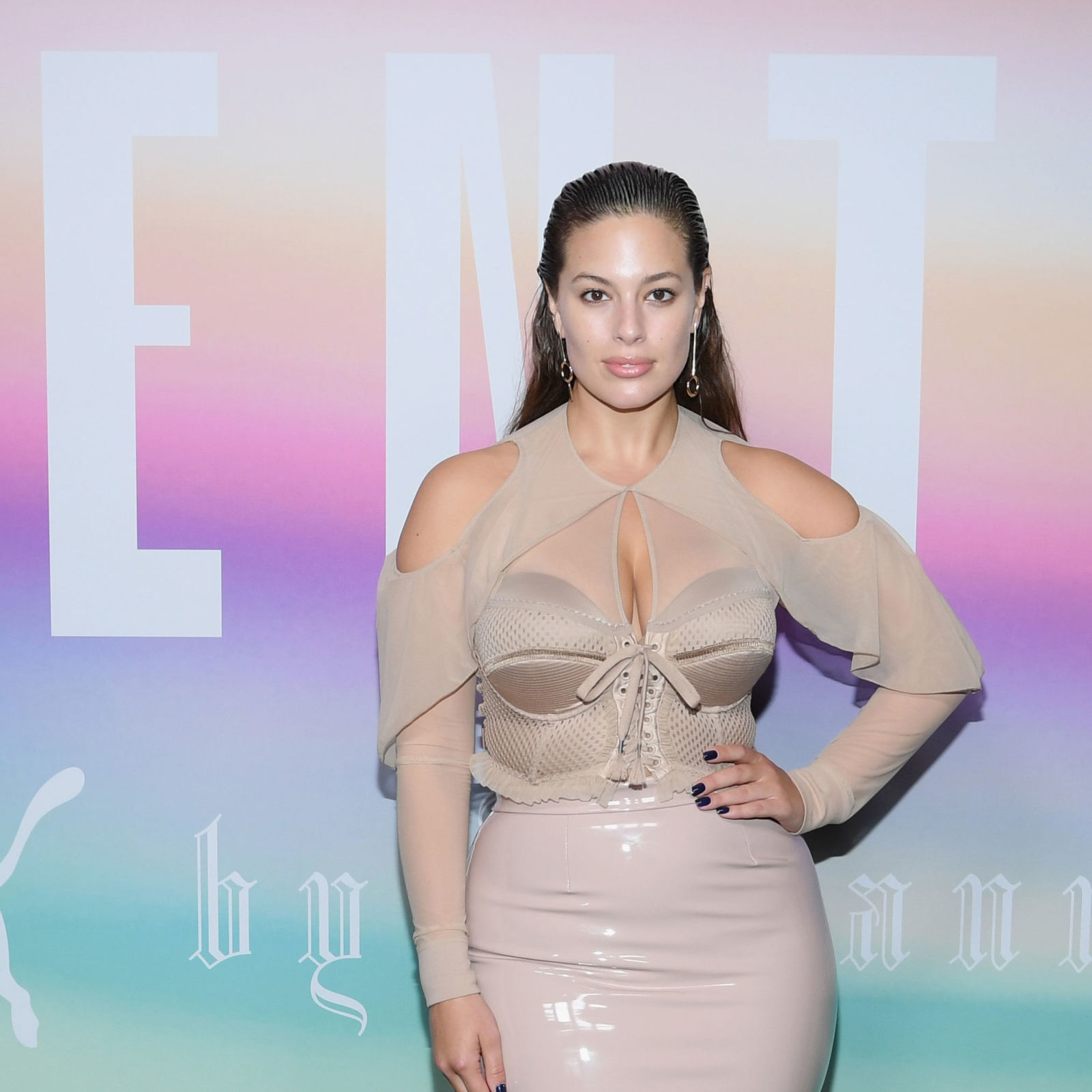 ashley graham pink dress Ashley Graham 2023 Met Gala Pink Off-shoulder Black Trumpet Dress